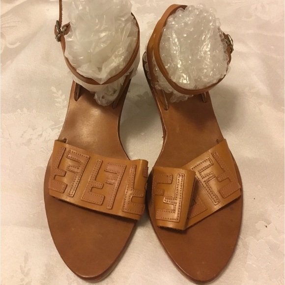 FENDI Rust Leather Sandals W/Kitten Heels Size 41